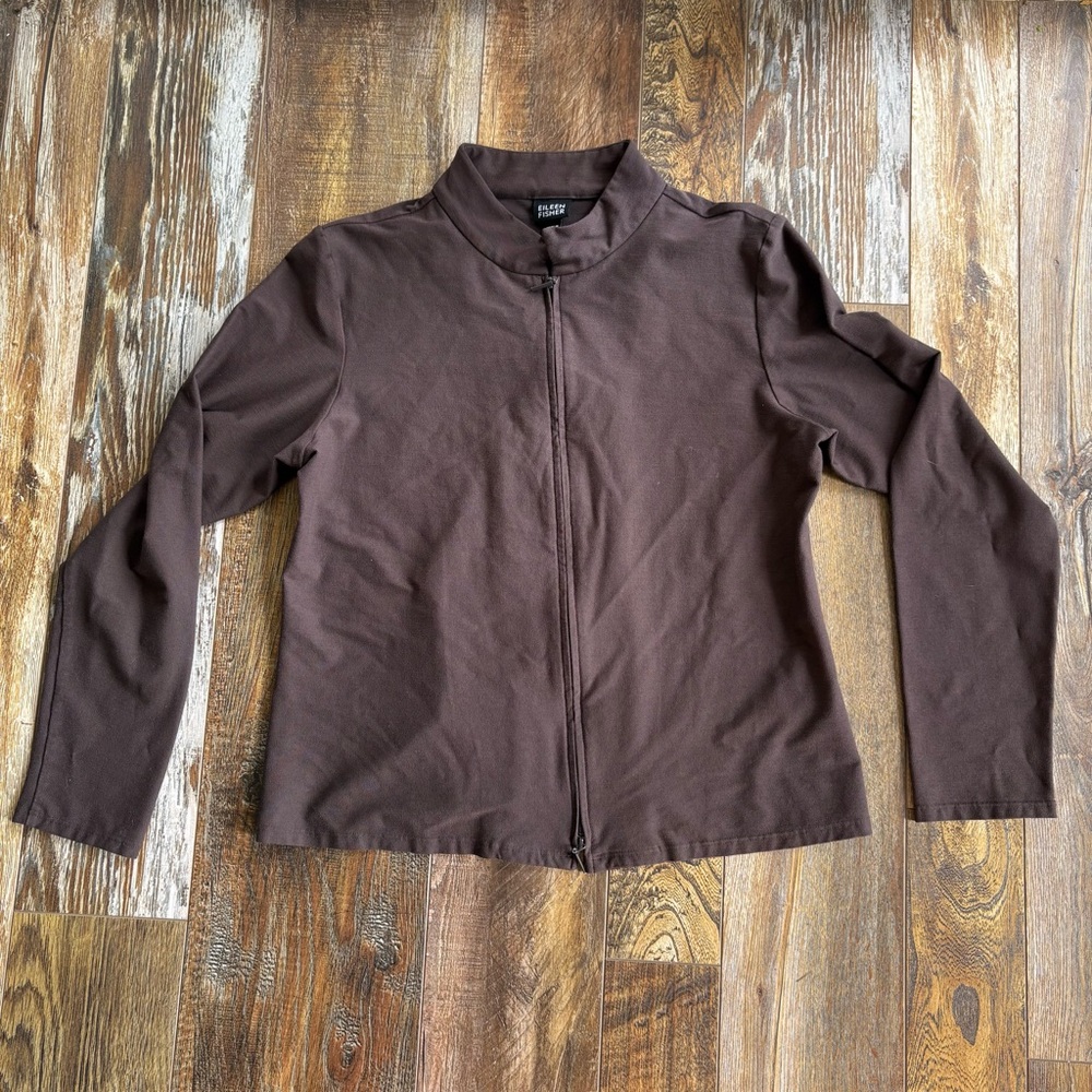 Eileen Fisher Brown Double Zipper Jacket Size M Lightweight